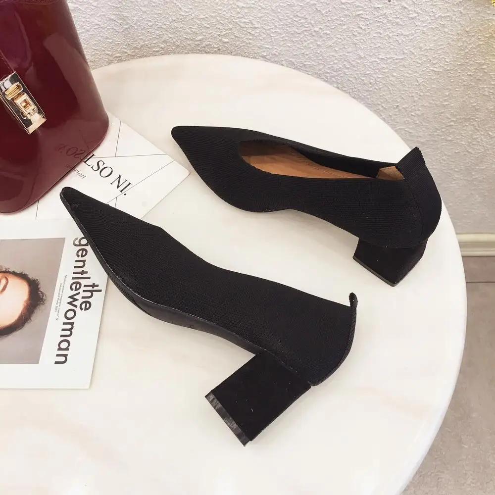 moda puntiaguda boca gruesa con el temperamento solo zapatos casual cómodo transpirable volar zapatos tejidos