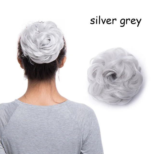 BENEHAIR Messy Hair Bun Scrunchy Curly Hair Chignon Women Chignon Synthetic Hair Extensions Updo Donut Hairpieces Fake Hair silver grey
