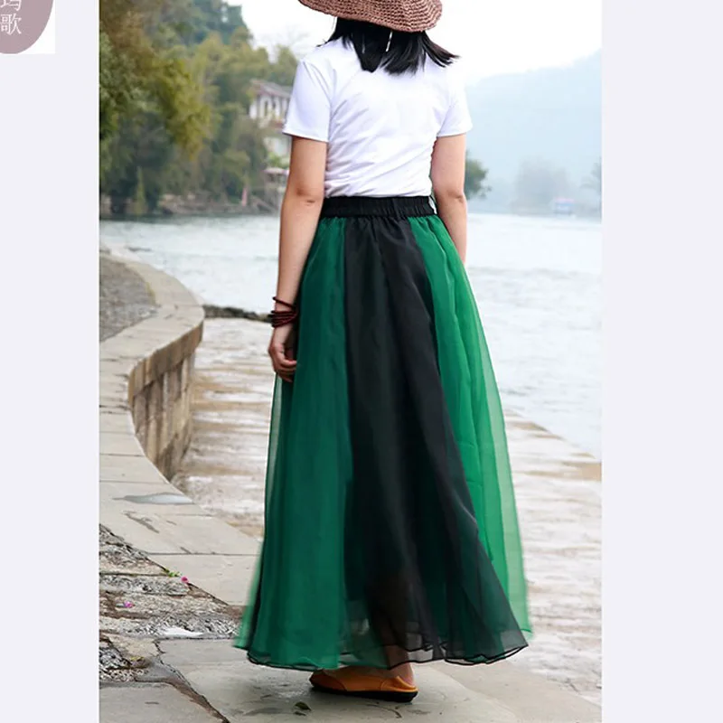 large Plue Size Fashion Fake Molded Silk Organza Tutu Tluffy Fairy Dance Striped Stitching Women Maxi Skirt Designs