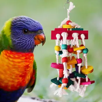 

Parrot Educational Toy Colorful Wood Blocks Bird Chewing Bite Hanging Cage Swing Wooden Blocks Pet Bird Bites Toys