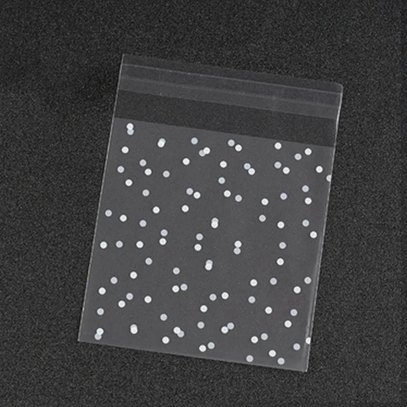 100pcs Translucent dots Plastic cookie packaging bags cupcake wrapper self adhesive bags Dustproof Reclosable Candy Cookie bag