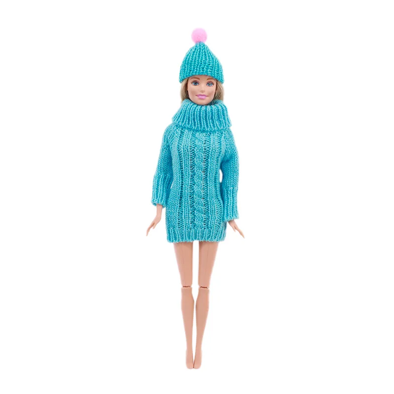 2Pcs/Lot FreeShiping =1Sweater+1Hat Handmade Barbies Clothes For Accessories 11.8 Inch Barbie Doll Winter Clothing,Girls Gift 17