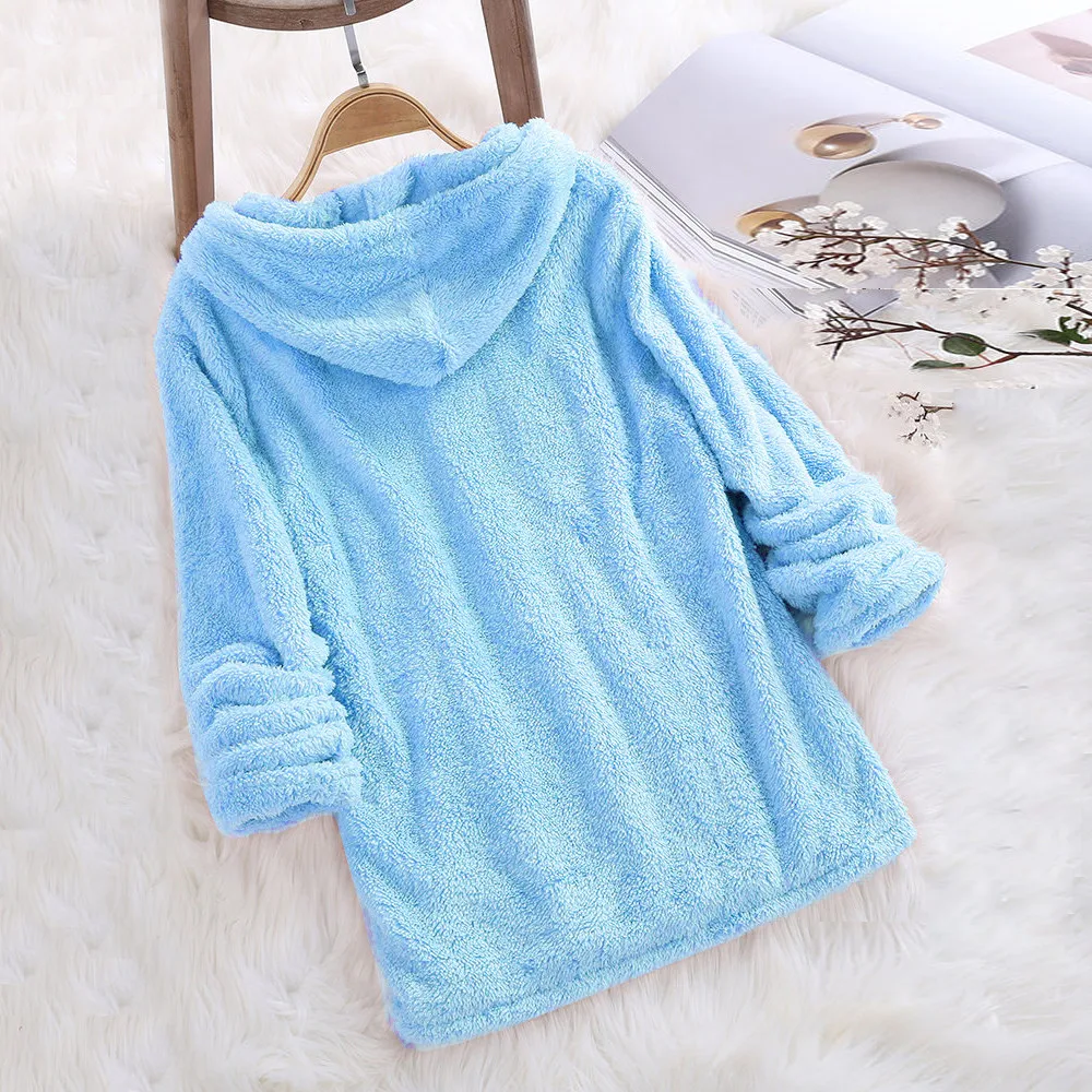 JAYCOSIN fashion ladies long-sleeved soft plush pullover sweatshirt solid color warm casual hooded sweatshirt autumn winter