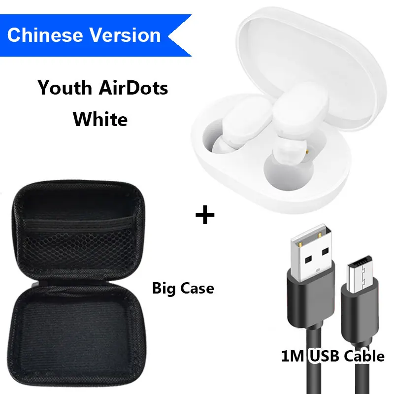 Add Cable Big Case. Xiaomi mi AirDots Bluetooth наушники TWS стерео беспроводные наушники-вкладыши Молодежная версия гарнитура бас наушники гарнитура с mi c Handsfree - Цвет: Add Cable Big Case.