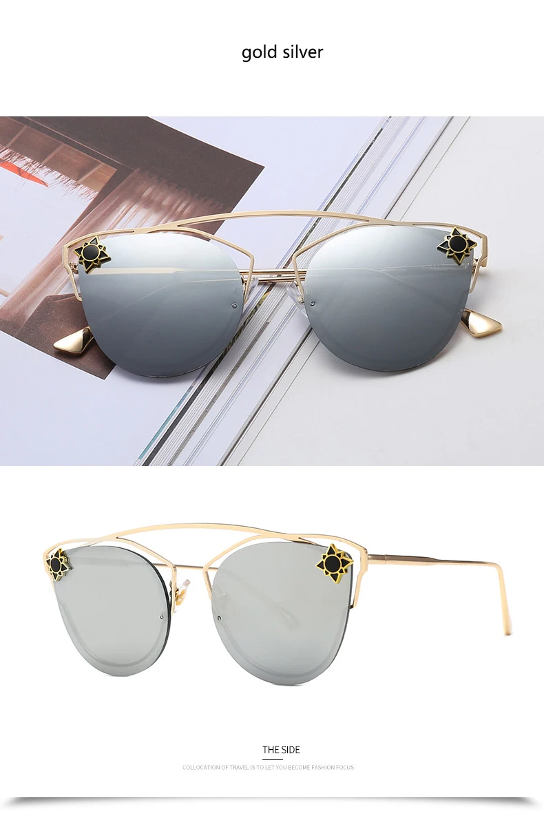 Luxury designer cat eye sunglasses women vintage metal gradual sun glasses for women mirror retro oculos de sol gafas UV400