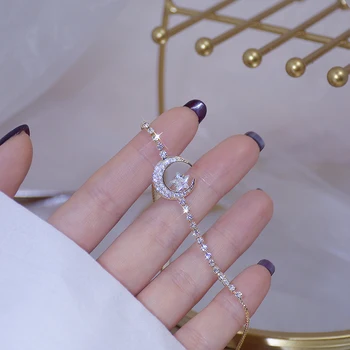 

New Arrive Elegant Delicate Zircon Moon Star Bracelet Bling Micro Inlaid Zirconia Feminia Pulseras Bangles Anniversary Gift