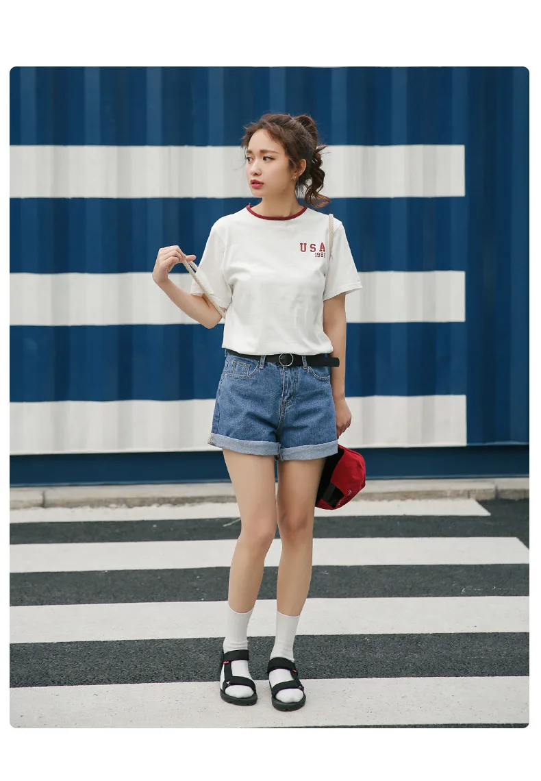 Лето, стиль, корейский стиль, высокая талия, Ретро стиль, джинсовые шорты для похудения, женские, простые, гофрированные, студенческие, горячие брюки