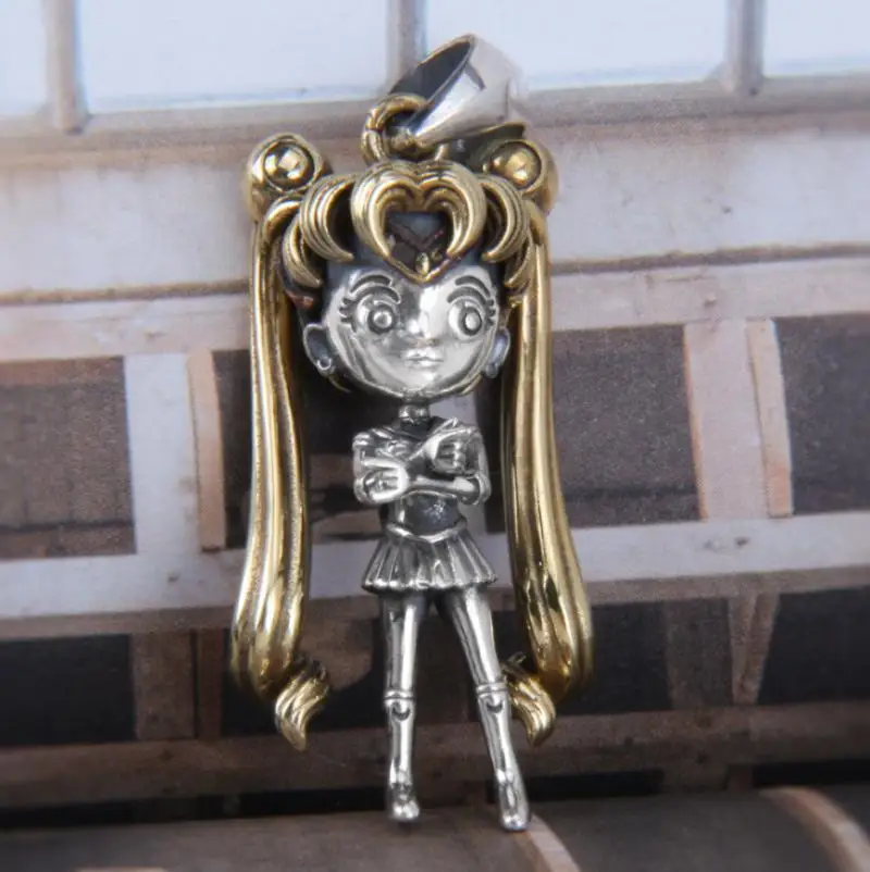 Sailor Moon-Collier en acier inoxydable pour homme et femme, pendentif mignon, fille magique, accessoires de fête hip hop, cadeau féminin