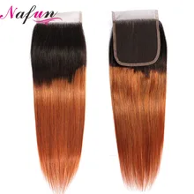 NAFUN малазийские волосы прямые 4x4 кружева Закрытие# T1B/30 предварительно цвет ed не Реми волосы Омбре цвет человеческих волос