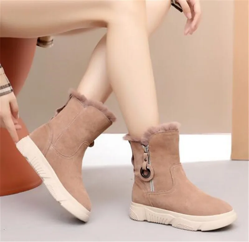 New Fashion Matte Leather Warm Snow Boots Winter Boots Light Non-slip Flat Boots Women Shoes In-tube Knight Boots Large Size 43