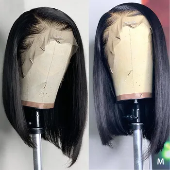 

Short Bob Lace Front Human Hair Wigs Brazilian Straight Pre Plucked 13x1 Middle Part Lace Frontal Wigs 100% human hair wigs Remy