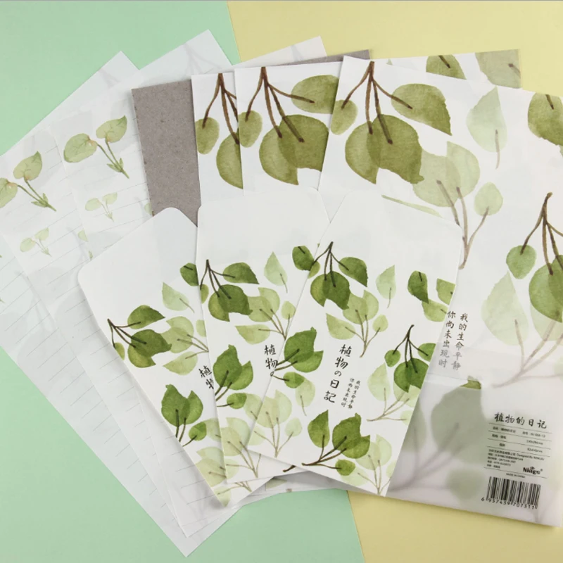

1set/pack Cute Watercolor Plant Diary Big Envelopes Stationary Paper Envelopes Office School Invitation Supplies