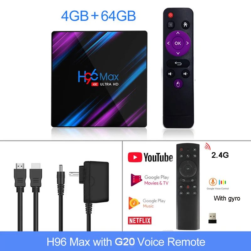 4GB64GB G20S H96 Max 3318 Android 9,0 ТВ приставка 2,4G/5G Wifi RK3318 четырехъядерный BT4.0 Смарт ТВ приставка 2G/4G 16G/3 2G/64G Мини приставка HDMI светодиодный дисплей - Цвет: 4GB64GB G20S
