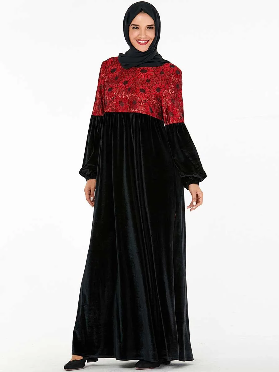3XL 4XL зимние цветы абайя Дубайский хиджаб бархат мусульманское платье турецкие платья теплая ислам одежда Абая для женщин Кафтан халат Musulman Turque