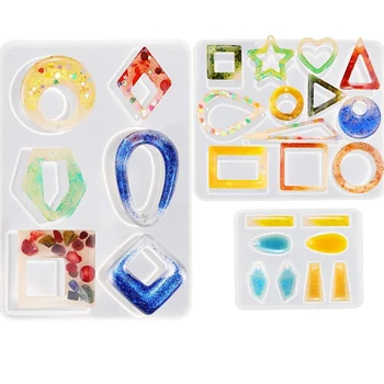 

(Set of 3) Epoxy Resin Earring Molds - Bohemian Style Dangle Silicone Mold with Hanging Hole, Fashion Eardrop Jewelry Casting DI