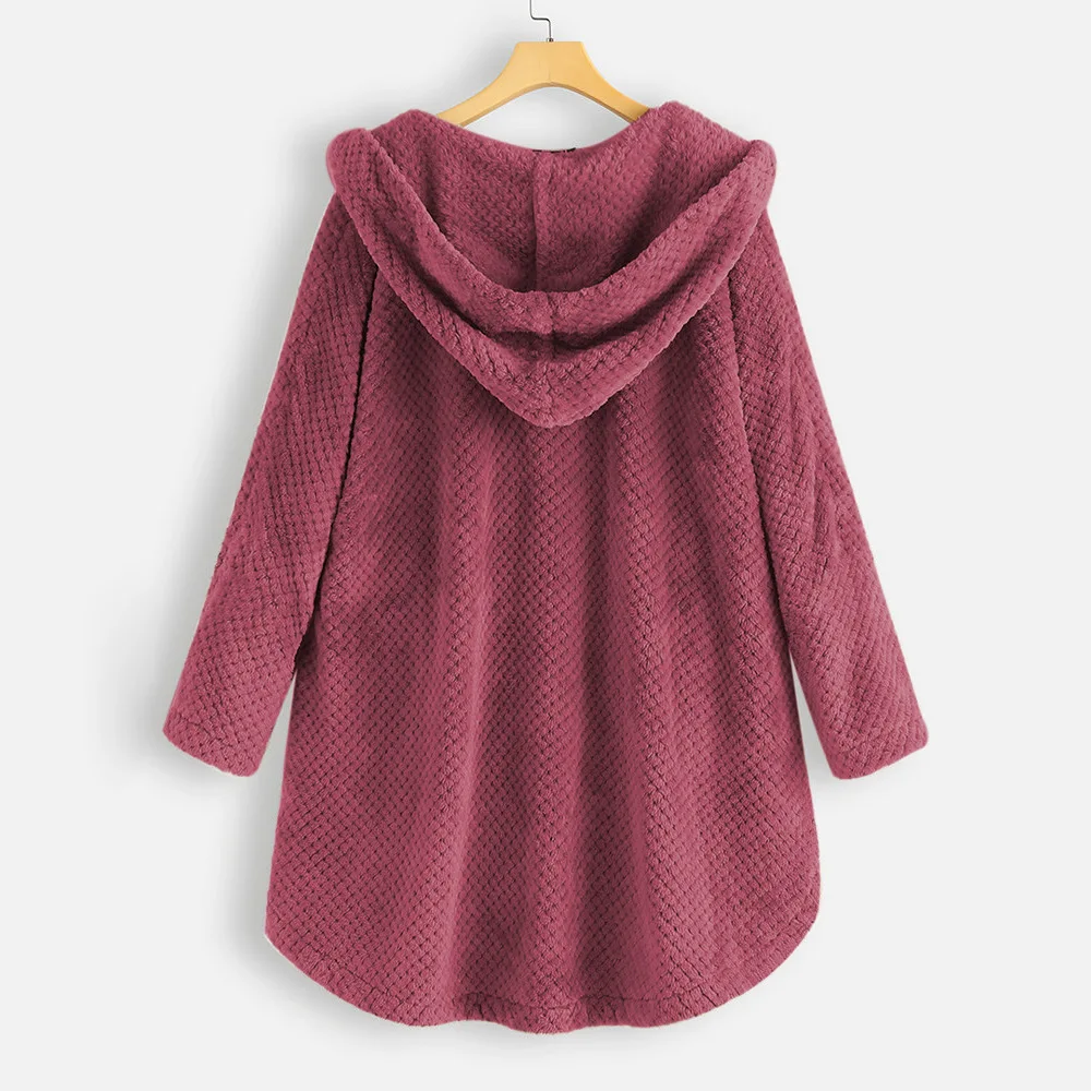 2020 Women Leisure Coat Solid Color Buttons Long Length Overdress Hooded Coat Long-Sleeved Hooded Stitching Loose Women Coat