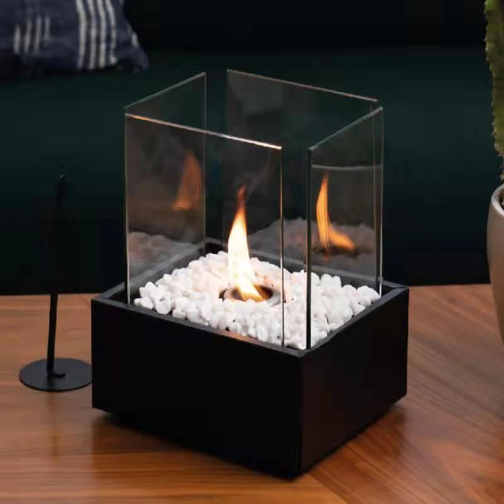 NEW White Bio Ethanol Camping Glass Table Top Burner Outdoor Indoor 