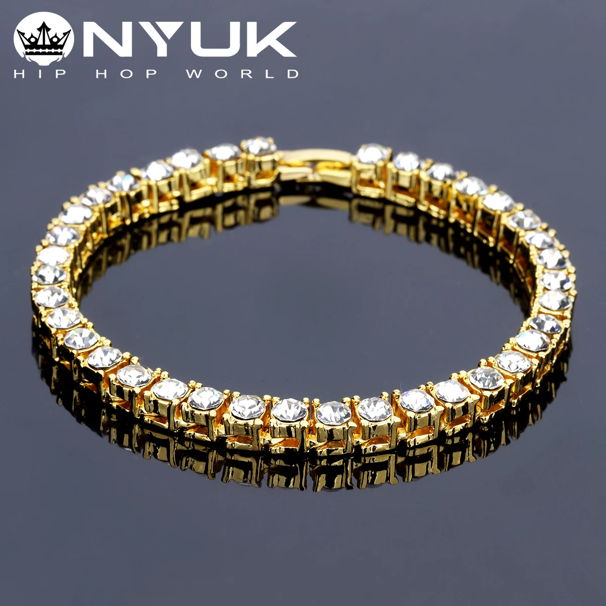 

NYUK Fashion 5mm 18cm CZ Tennis Row Rhinestones Bracelet Bangle Gold Silver Black3 Color for Women Wedding Jewelry Party Gift