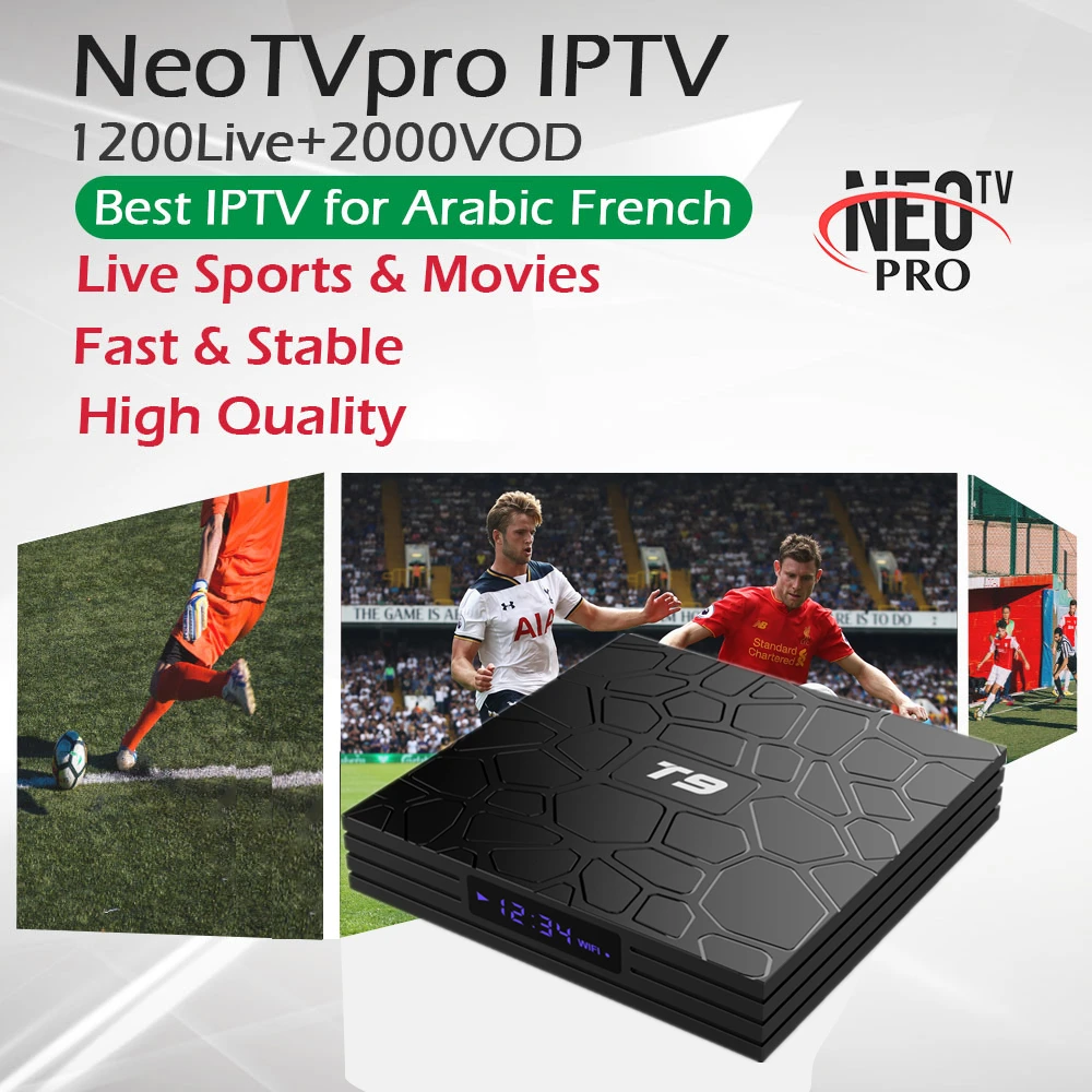 

T9 4G 64G Android 9.0 Bluetooth Dual-band wifi RK3188 HDMI 2.0 Smart tv box with best French Belgium Arabia Algeria iptv code