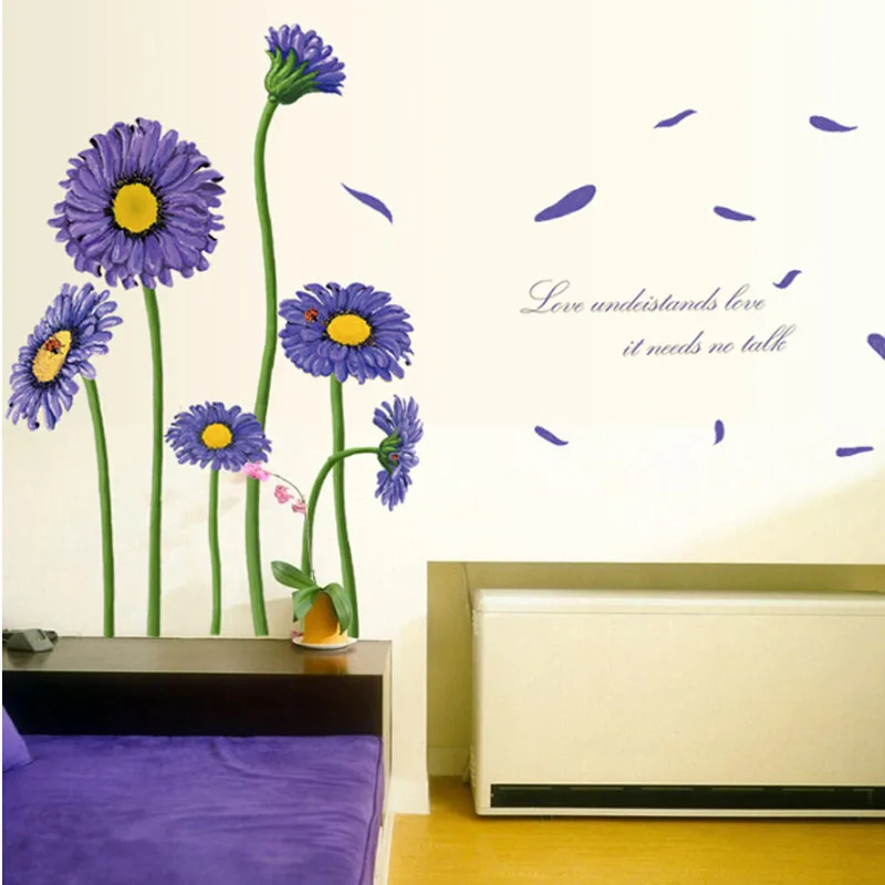 

Purple Flower Wall Sticker DIY Mural Decals for House Living Room Bedroom Decoration Aesthetic
