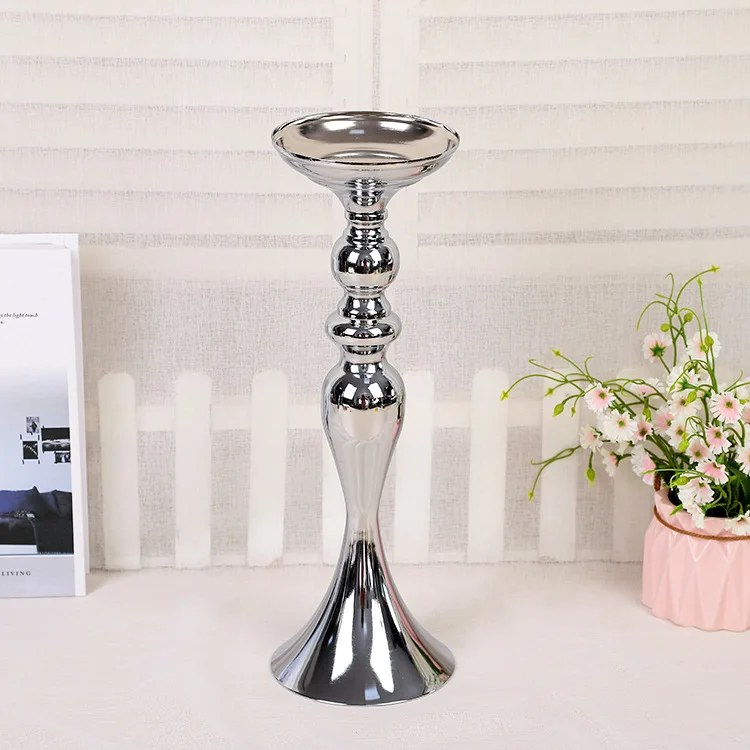38cm silver 3 размера Свадебные ваза вечерние стойки для цветов центр подсвечник с орнаментом колонна свечи держатель ресторан отель украшения - Цвет: 38cm silver