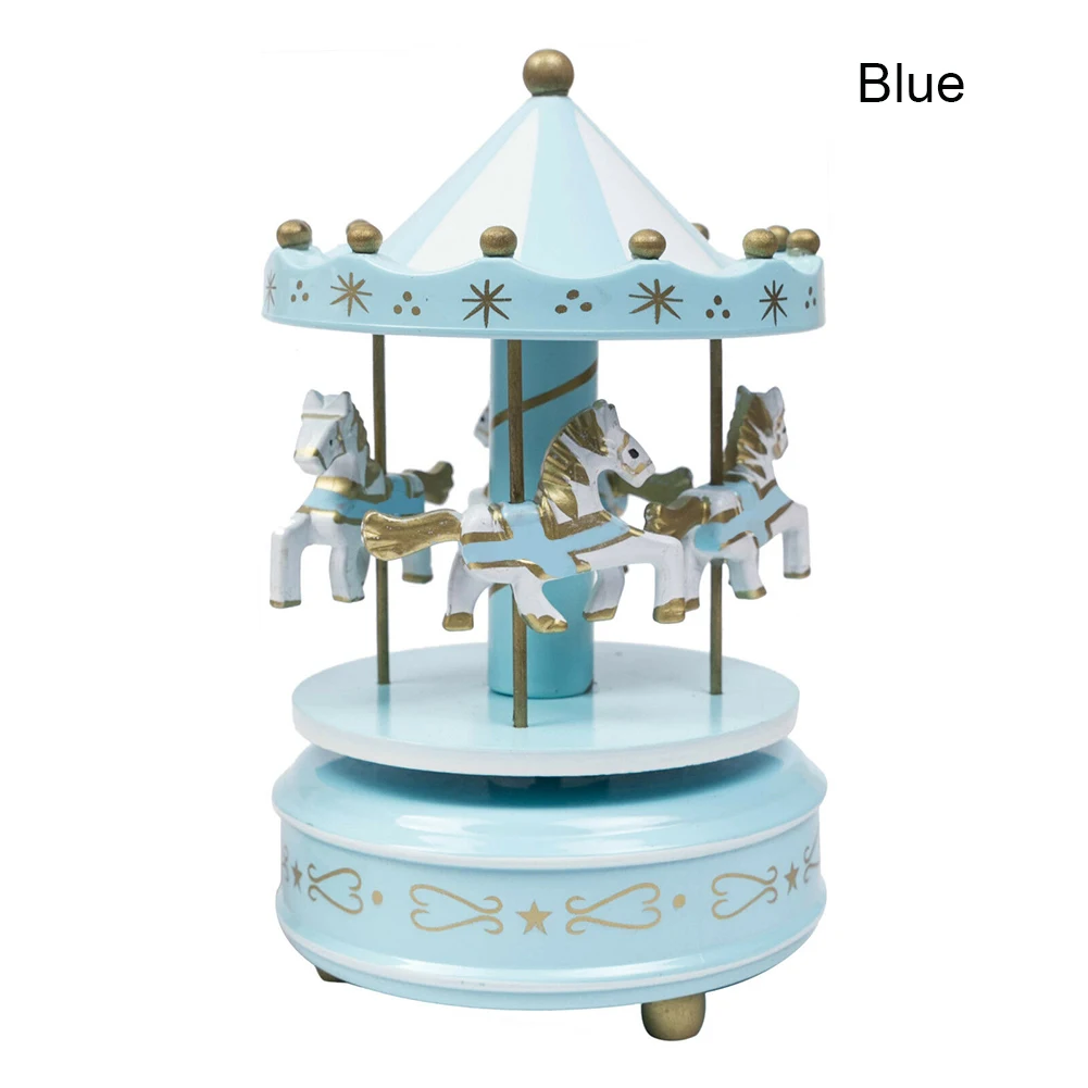 Merry-go-круглая мигающая коробка игрушка детская игра домашний декор карусельная лошадка музыкальная шкатулка Рождество Свадьба День рождения подарок карусель - Цвет: Синий