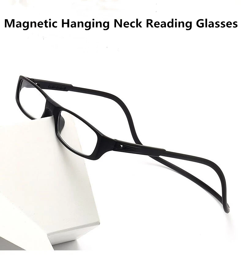 Красочные регулируемые увеличенные Магнитные очки для чтения, для мужчин и женщин, висящие на магнитной шее, перед дальнозоркостью, очки унисекс, черные ZNS20