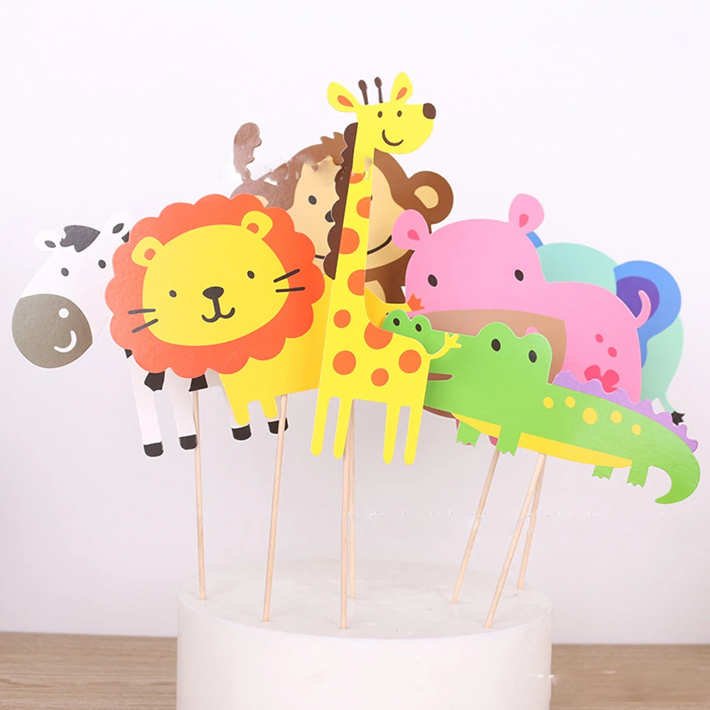 7Pcs/set Decorations Giraffe Cake Topper Small Birthday Cartoon Party Animal Wedding Paper Gift Inserted Card