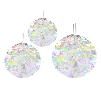 

3 Pcs/set Decoration Iridescent Home Props Gradient Multifunctional Honeycomb Plastic Party Paper Flower Ball Rainbow Film Laser