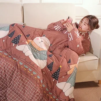 

Lazy Blanket Quilt with Sleeves Washable Cape Cloak Nap Dormitory Mantle Covered Blanket Family Sofa Blanket Winter Home Textil