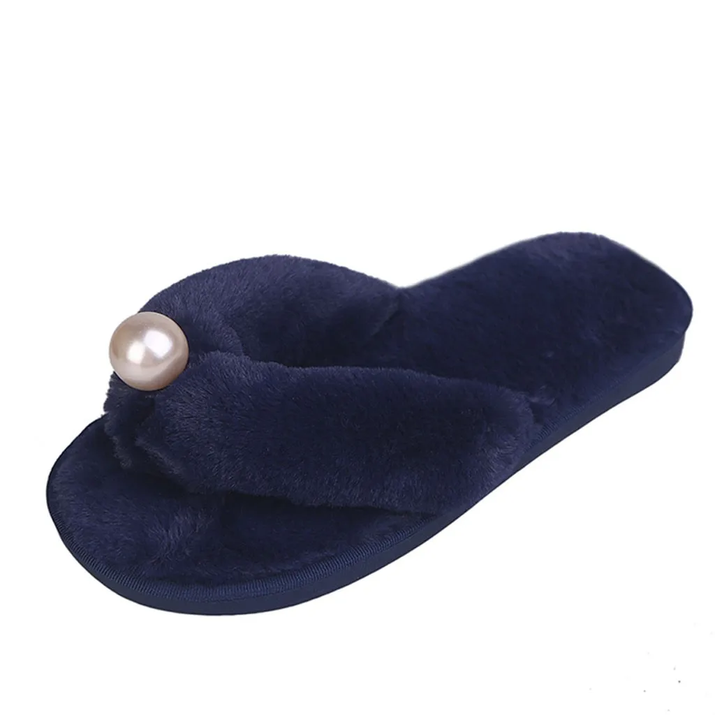 

SAGACE flip flops women shoes Winter Pearl home Slippers Women Shoes Antiskid Plush Platform Flip-Flops Shoes fur slippers women