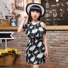 Новое От 3 до 12 лет летнее платье для маленьких девочек платье с рисунком детское шифоновое платье
