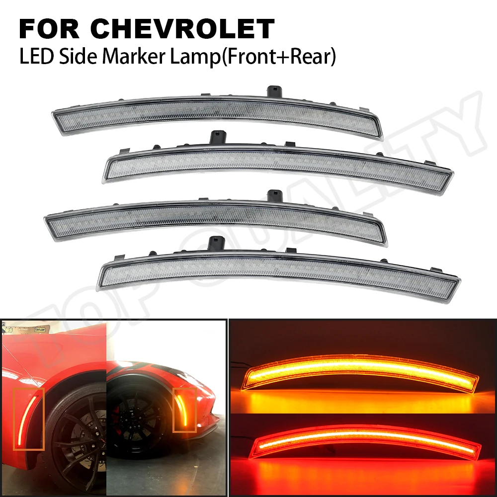 4PCS Front Amber Rear Red LED Side Marker Light Lamp For Chevrolet Corvette C7 2014 2015 2016 2017 2018 2019
