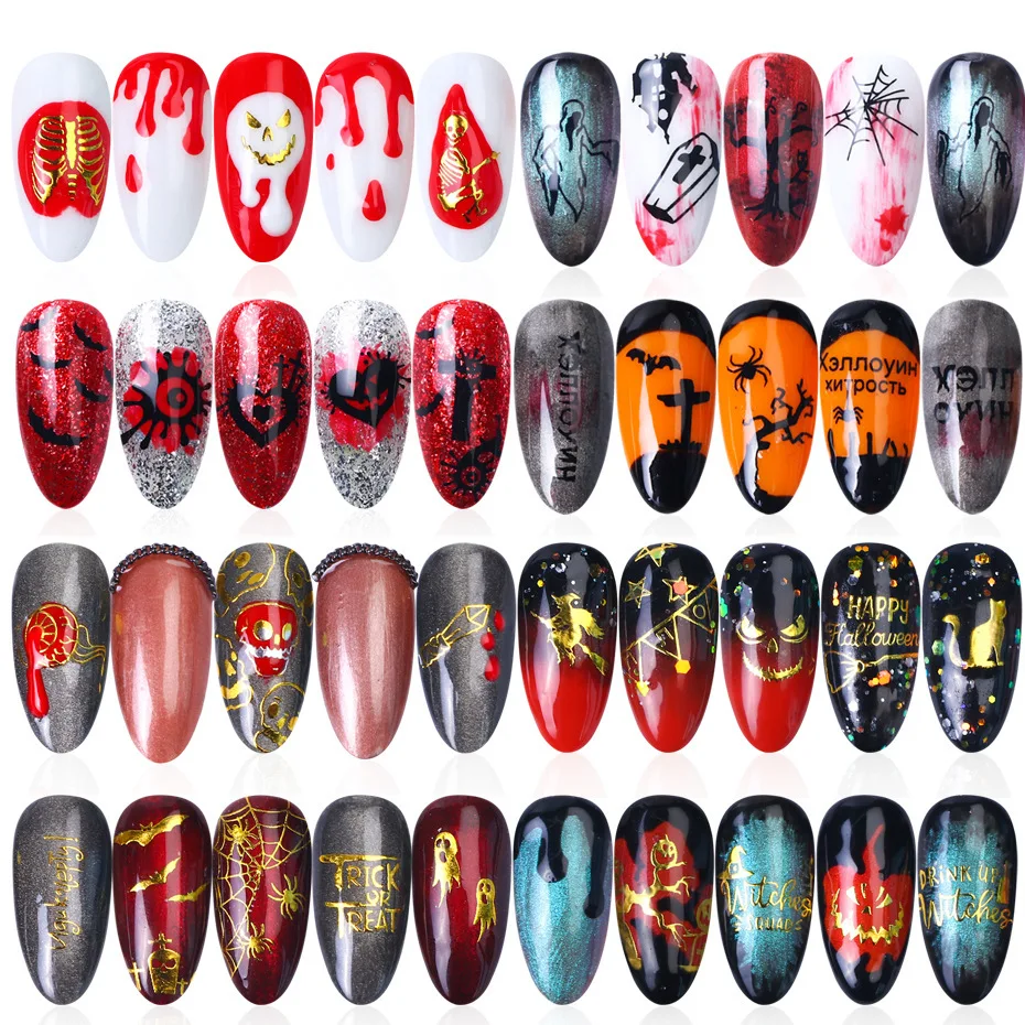 

9 design hottest nail stickers Halloween black hot golden skull witch pumpkin 3D adhesive stickers
