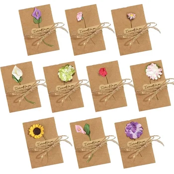 

Dried Flowers Greeting Cards, 50Pcs Handmade Greeting Cards Vintage Kraft Blank Note Card Thank Notes for Birthday Party Invitat