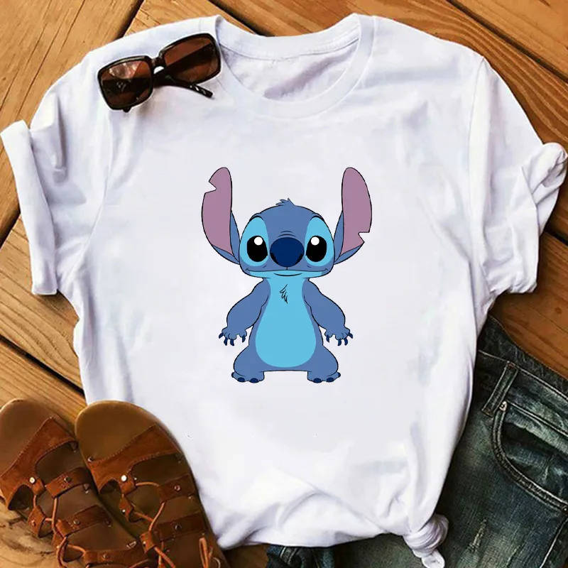 Женская модная футболка Lilo Stitch Harajuku милые футболки с милым мультяшным принтом женская Повседневная футболка милые повседневные топы - Цвет: WTQ2011-White