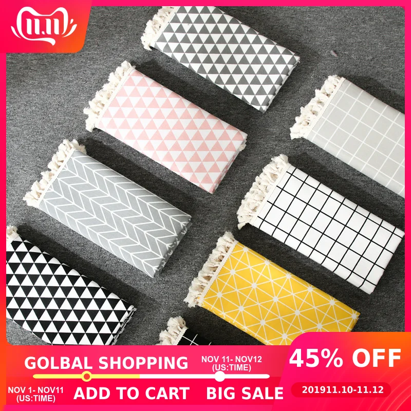 

Nordic Cotton Linen Tablecloth Yellow Plaid Striped Printing Table cloth Pendant Lace Decor Rectangular Tea Table Pad Meal Cloth