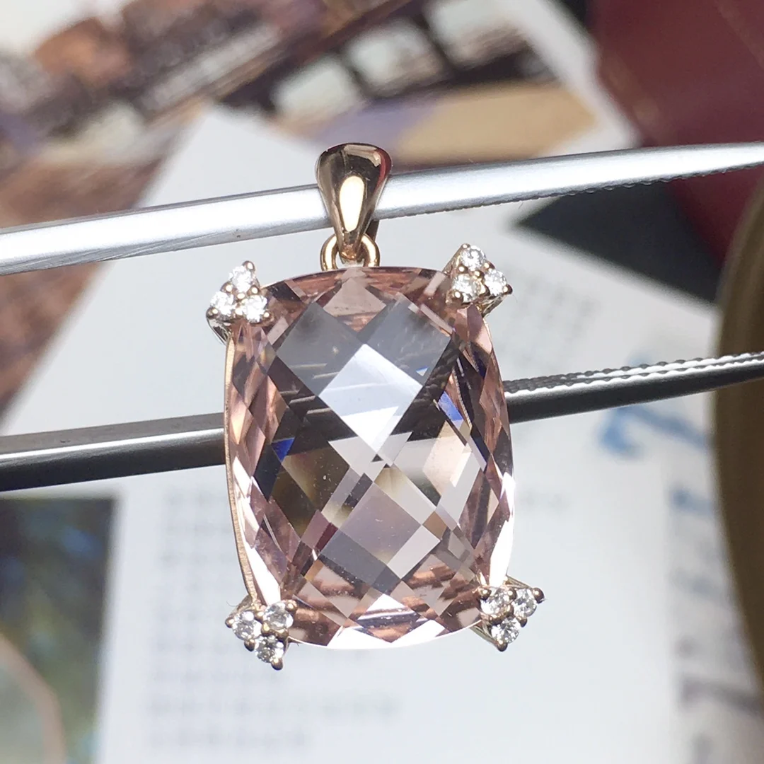 A406 모가 나이트 펜던트 파인 주얼리, 18K 골드 주얼리 100% 천연 핑크 모가 나이트 9.8ct 다이아몬드 여성용 펜던트 목걸이