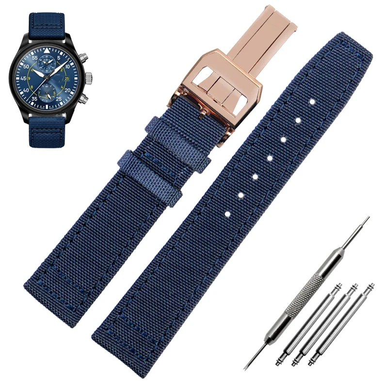 Green and Black Nylon Leather Watch Band Strap with Silver Pin Buckle - High Quality
