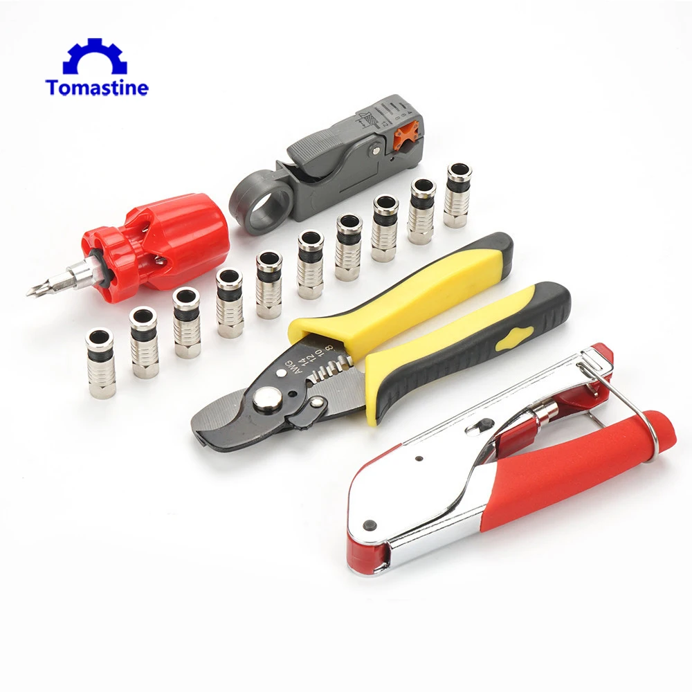 Coaxial Cable Wire Crimping Pliers Stripper RG6 RG59 Compression F Connector Set Coaxial Cable Wire Crimping Pliers Stripper RG6 RG59 Compression F Connector Set