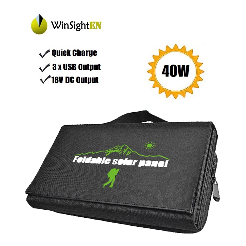 

Portable Solar Panel 40W Foldable Waterproof Charger Mobile Power Bank for Phone Battery Three USB Port Outdoor