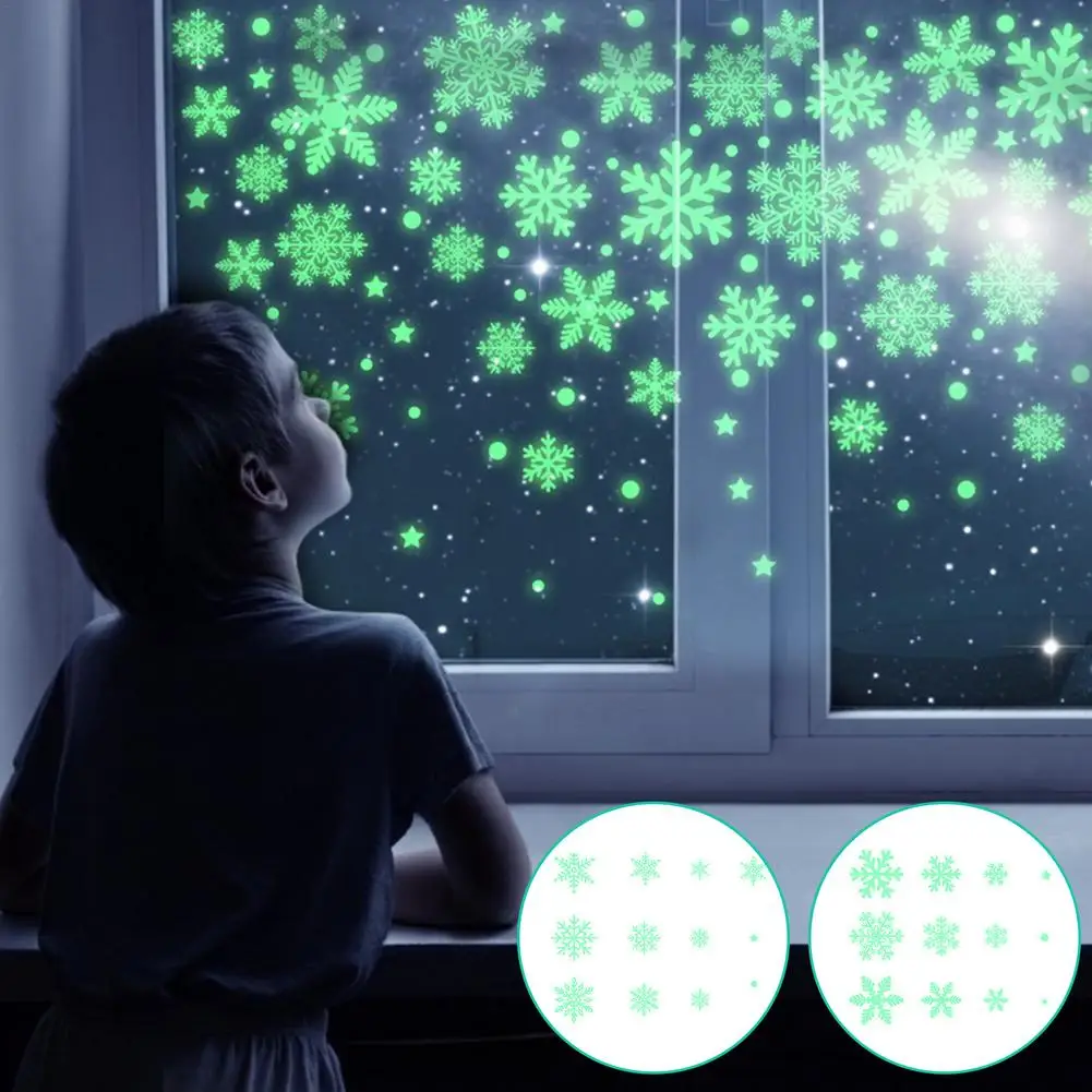 Description Picture 4 of itemGlow In The Dark Snowflake Stickers Fluorescence Stars Clings Decals Wall Window Decoration Christmas Home Bar Wall Sticker