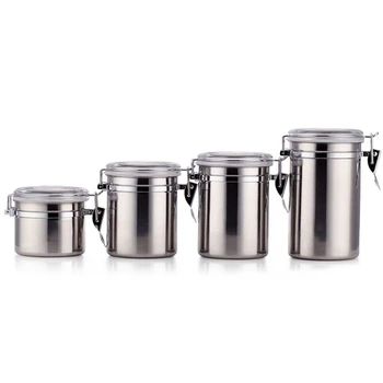 

4Pcs Stainless Steel Storage Tank with Lid Anti-Leakage Food Sealed Cans Coffee Jars Metal Food Container 5 Inch