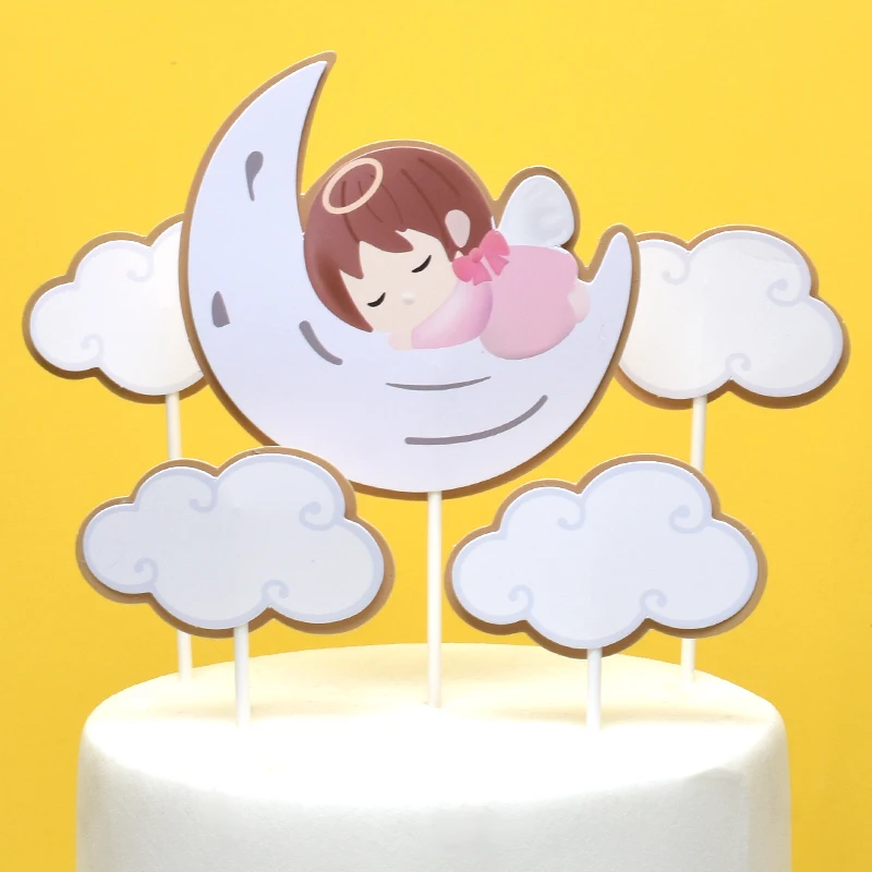 

Cakelove 1 Set Angel Moon Stars Baby's Theme 1st Birthday Cake Decoration One Cake Topper Baby Shower Children's Party Supplies