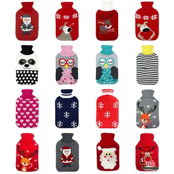 

2L Hot Water Bag Bottle Cartoon Knitted Cover Large Size Cloth Cover Home Christmas Patterns Hot Water Container