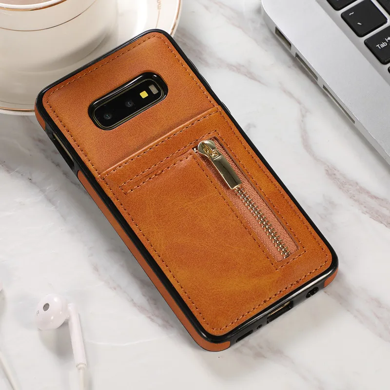 Khaki Мягкий чехол-кошелек на молнии из ТПУ для SAMSUNG Galaxy S7 S7Edge S8 S8 Plus S9 S9 Plus S10 S10E S10 Plus Note8 Note9 - Цвет: Khaki