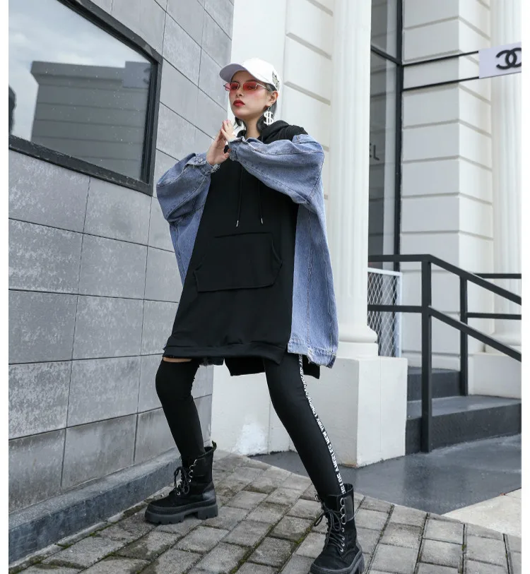 Max LuLu/Осенняя модная одежда, Женская Корейская дизайнерская уличная одежда, женские джинсовые длинные толстовки с капюшоном, повседневные