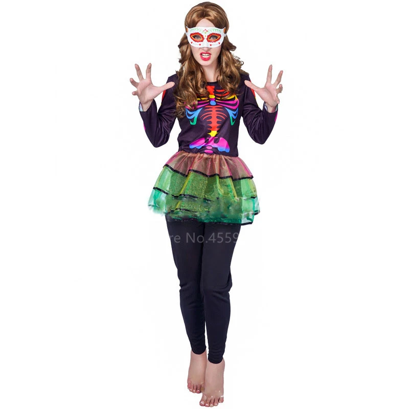 День мертвых скелет Хэллоуин платье Дети взрослый Косплей Костюм страшные женщины девушка череп Необычные карнавальные вечерние ведьмы жуткий - Цвет: Style1