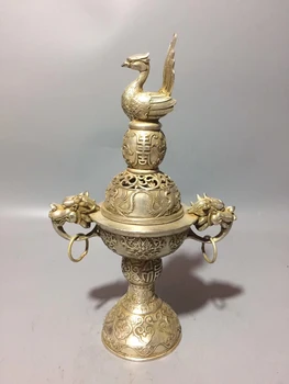 

Chinese White Bronze Sculpture God Beast Phoenix Incense Burner Censer Household Decoration Animal Statue Lucky Blessing Gift