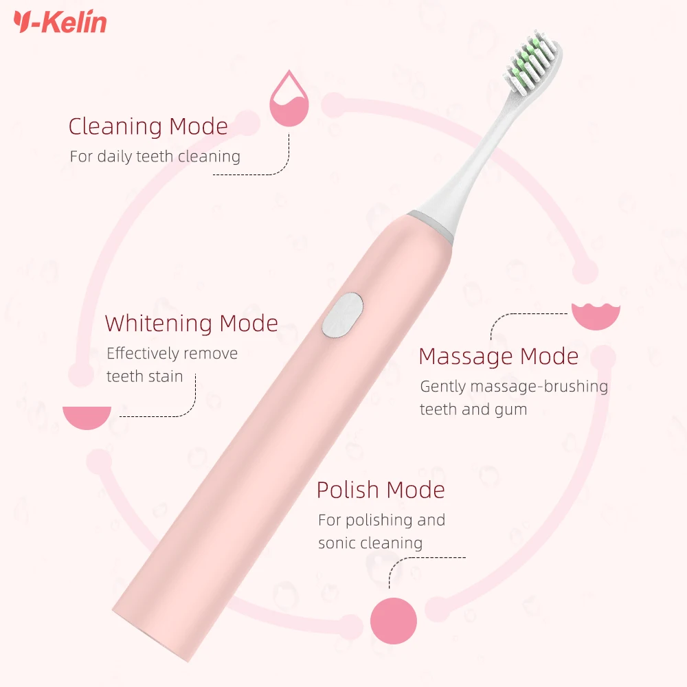 Y-Kelin Electric Toothbrush with 2 brush heads Sonic Rechargeable   for adults braces electric orthodontic toothbrush